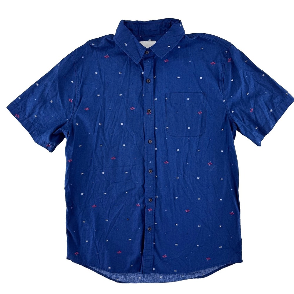 Katin Short Sleeve Button Up Shirt Mens Large Navy Blue All Over Pattern